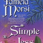 Book cover for Simple Jess by Pamela Morsi. It has the author's name and book title in white in a curlicued font on a blue, purple and pink background along with different kinds of tree leaves. Very 90s looking.