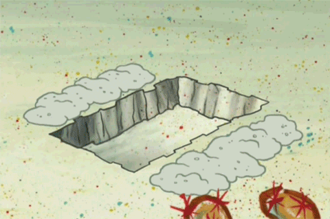 Animated gif of Spongebob Squarepants burying himself in the sand. NOPE is written on the sand covering him.